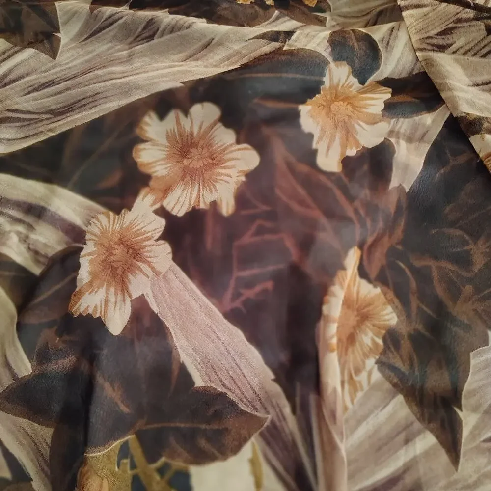 Boho Floral Triangle Scarf – Browns & Tans with Dark Tassels